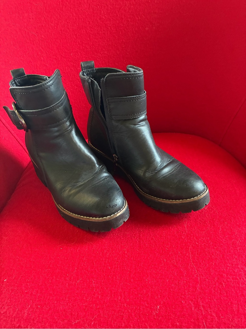 Blondo Waterproof Black Leather Chunky Ankle Boots with Buckle